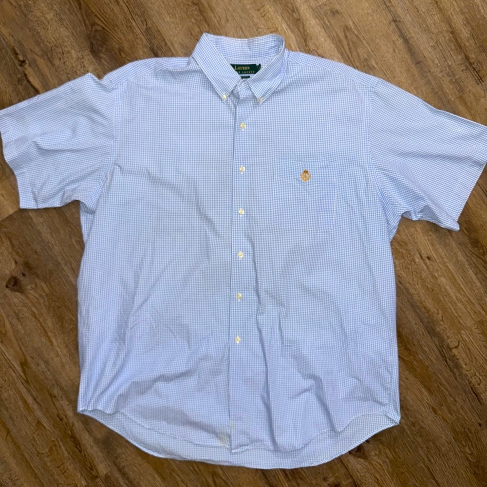 Lauren Ralph Lauren • Blue Gingham Plaid Short Sleeve Button Down
